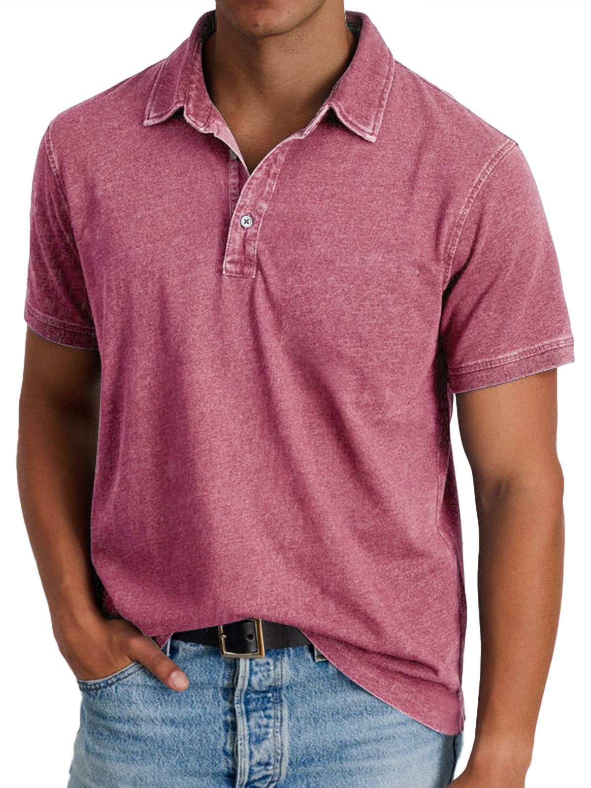 Polo en Coton pour Homme, Effet Denim Délavé