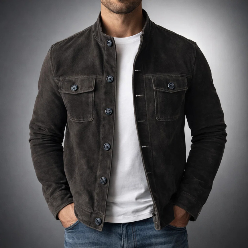 Veste en Daim Synthétique à Poches Poitrine pour Homme