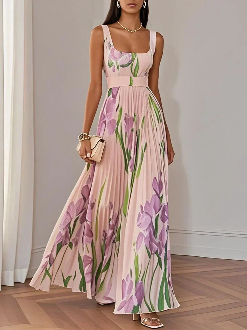 Robe Maxi Fleurie à Détails Plissés pour Femme