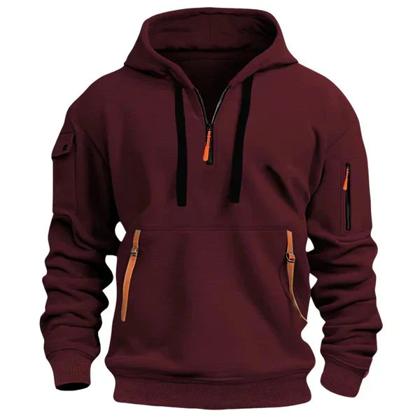 Sweat à Capuche Demi-Zip à Poches Zippées pour Homme