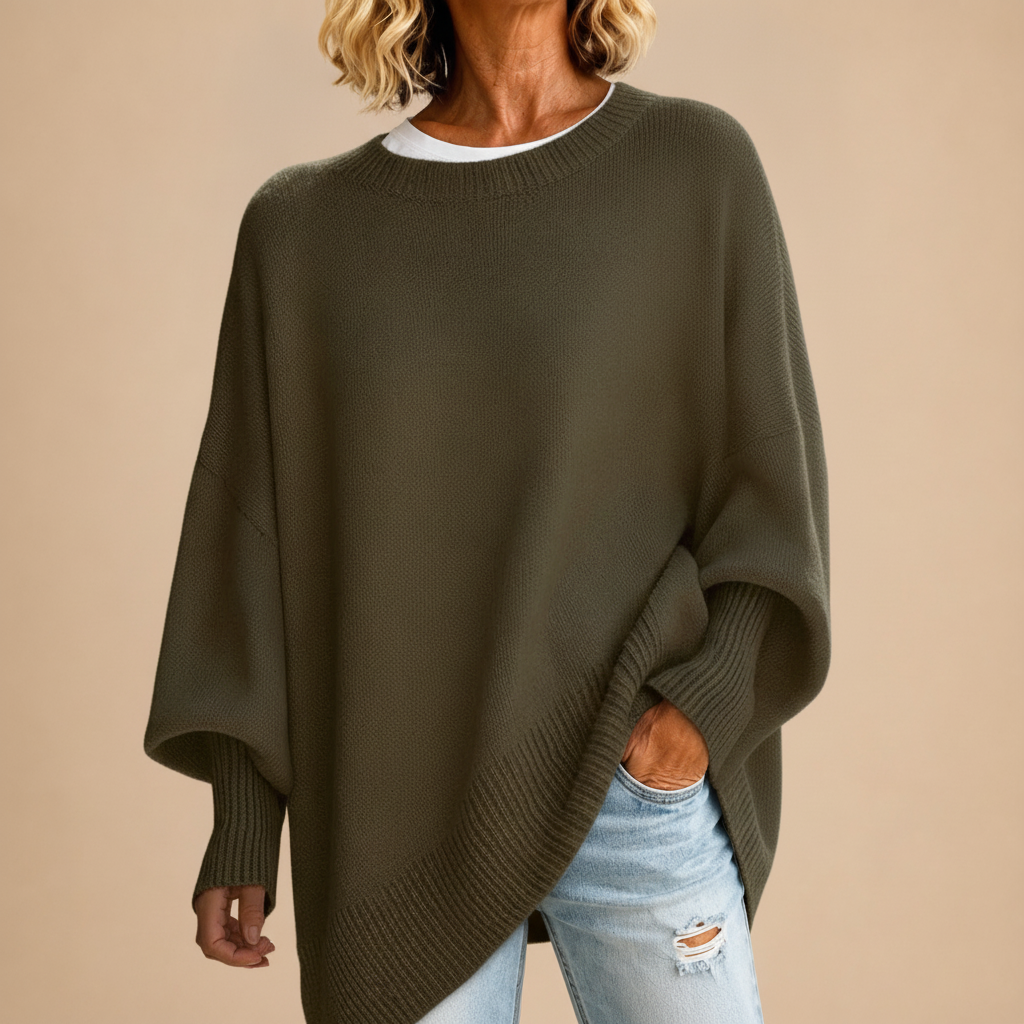 Aveline — Pull Ample à Coupe Fluide - Vert olive