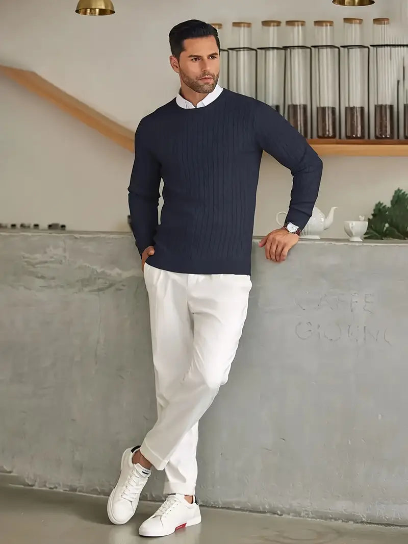 Pull à Col Rond en Maille Torsadée pour Homme