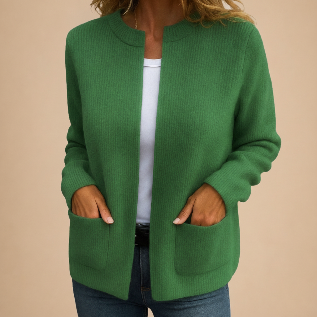 Colette — Gilet Zippé en Maille Chaude à Poches - Vert