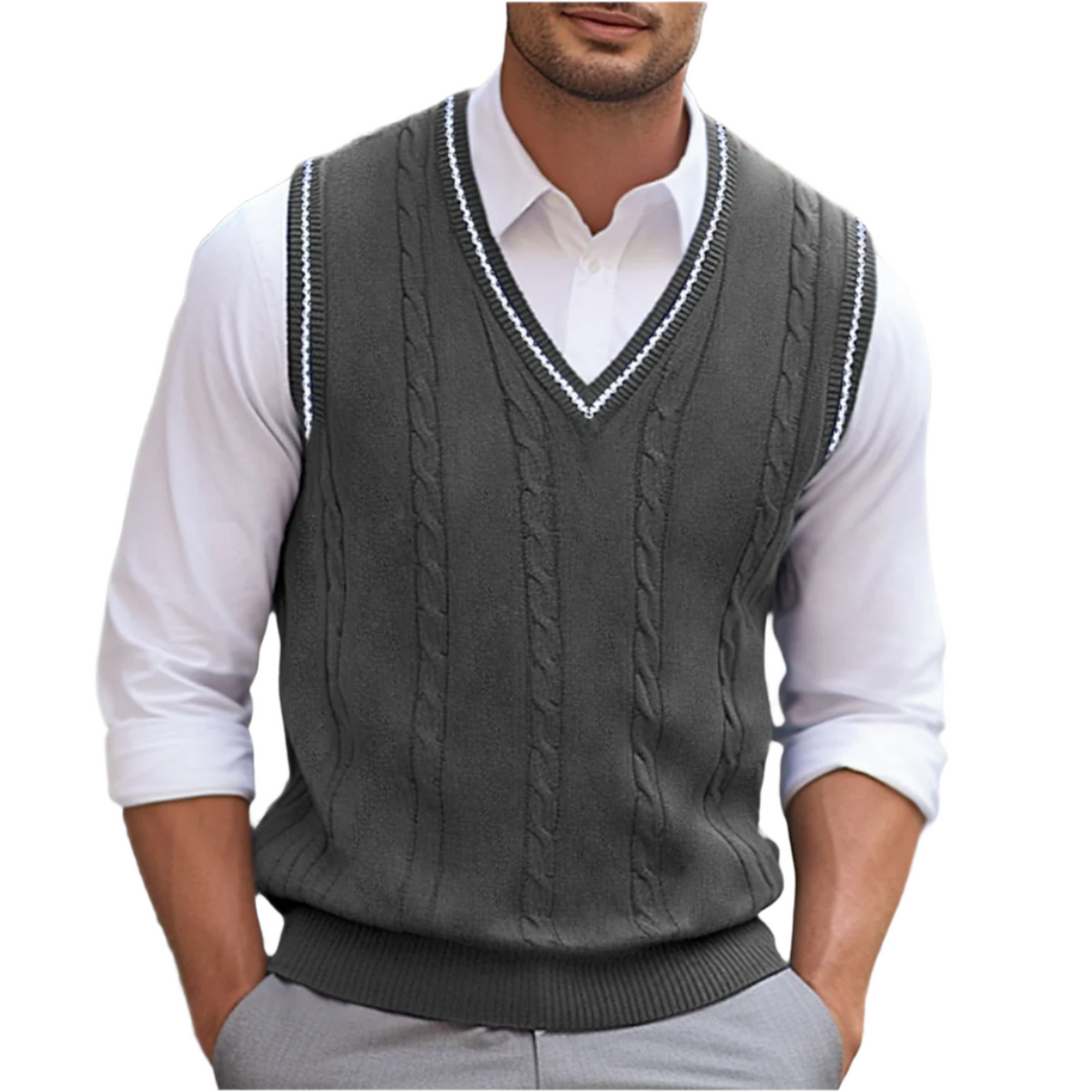 Gilet Sans Manches en Maille Torsadée pour Homme