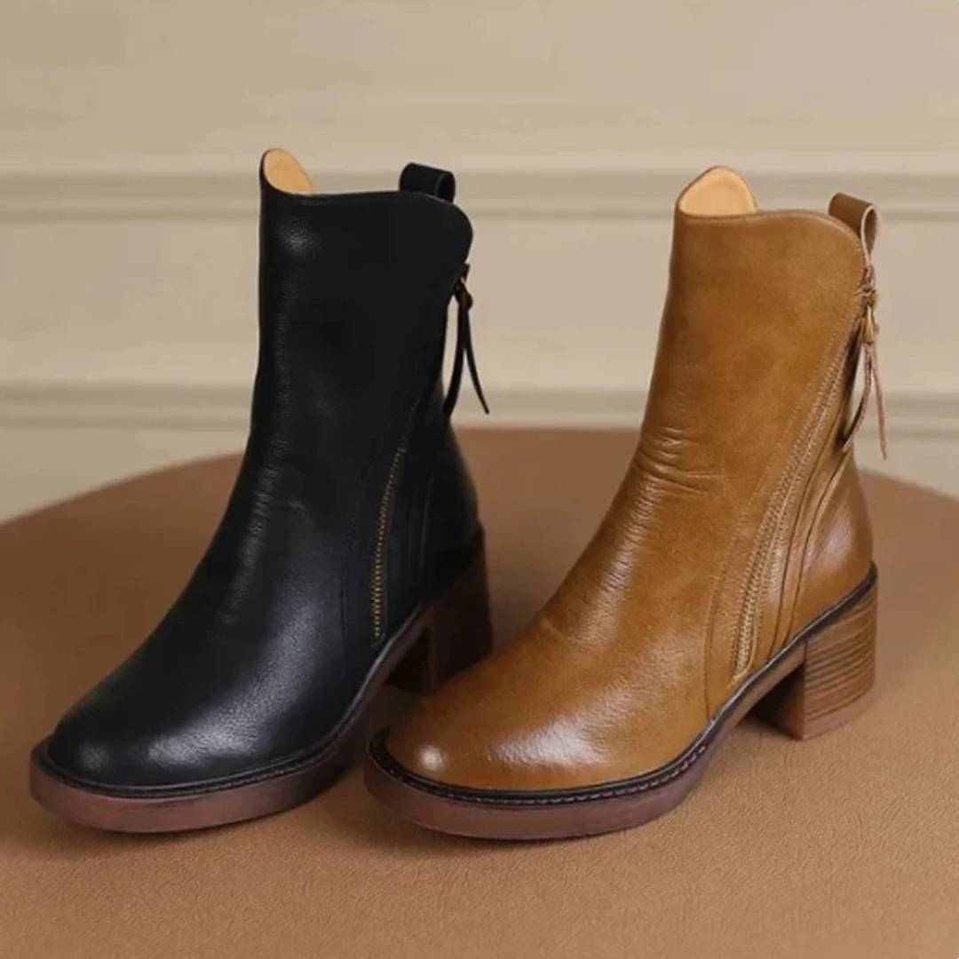 Bottines en Synthétique Effet Cuir à Fermeture Éclair pour Femme
