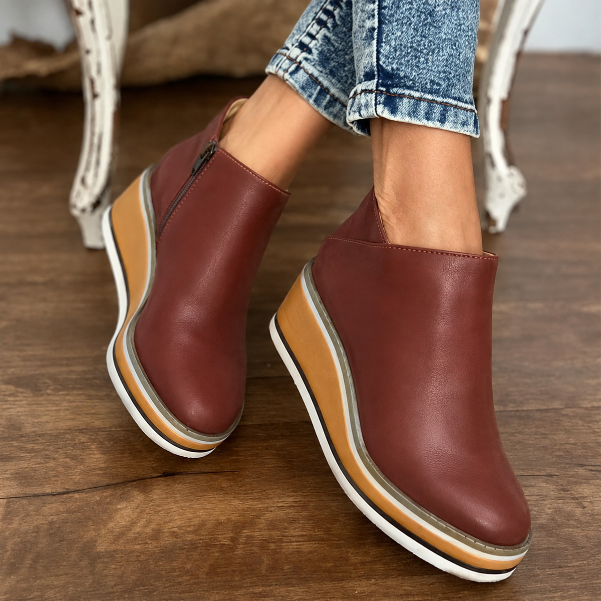 Bottines à Fermeture Éclair à Talon Compensé pour Femme