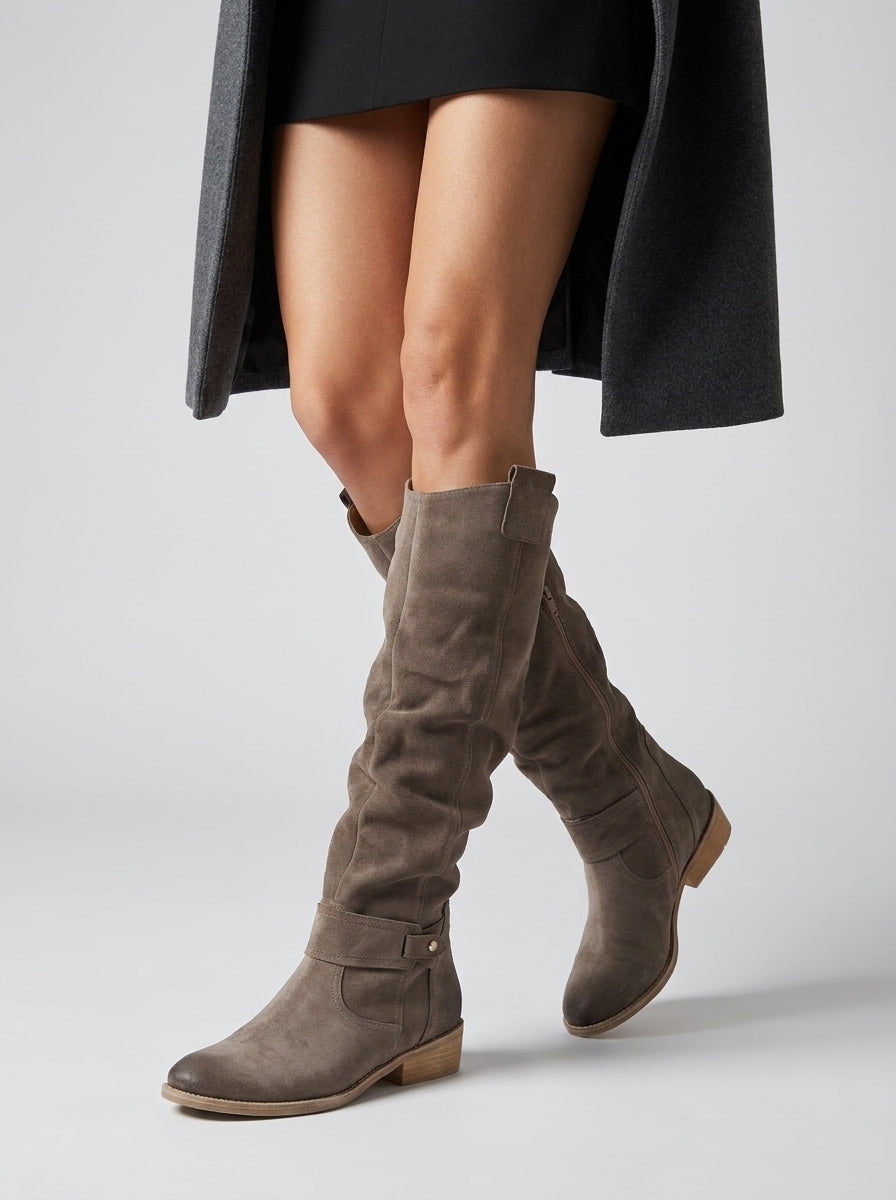 Bottes Hautes en Daim à Boucle pour Femme