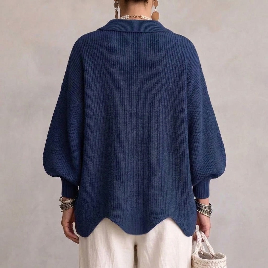 Gilet en Grosse Maille à Gros Boutons Dorés et Manches Ballon