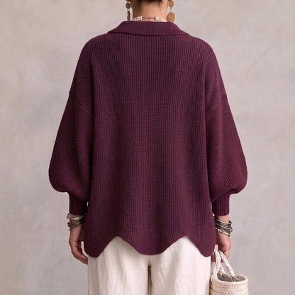 Gilet en Grosse Maille à Gros Boutons Dorés et Manches Ballon