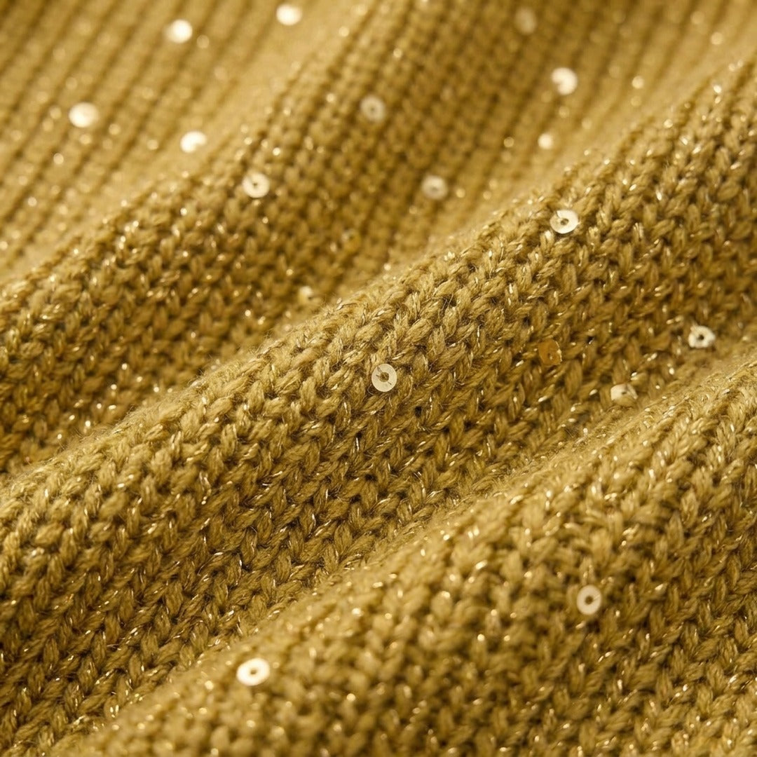 Gilet en Grosse Maille à Gros Boutons Dorés et Manches Ballon