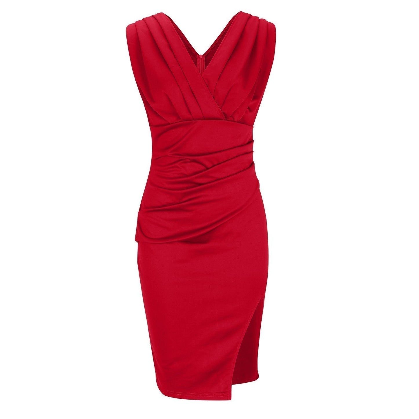 Robe Ajustée à Col V et Fente Latérale pour Femme