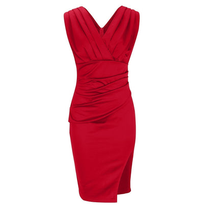 Robe Ajustée à Col V et Fente Latérale pour Femme