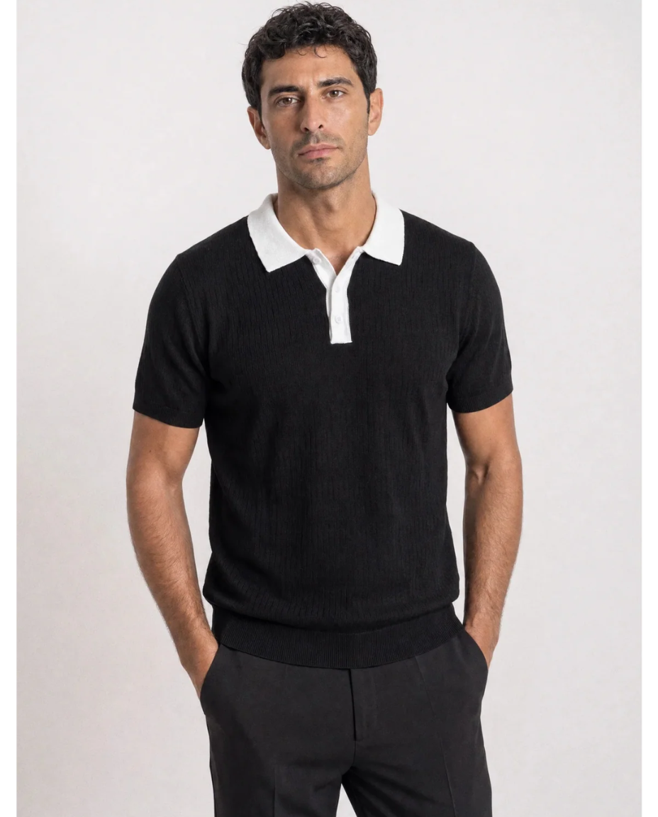 Polo en Maille Fine à Col Contrastant pour Homme