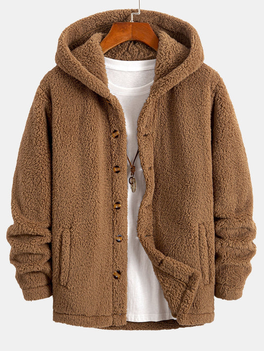 Veste en Fausse Fourrure Teddy à Capuche pour Homme