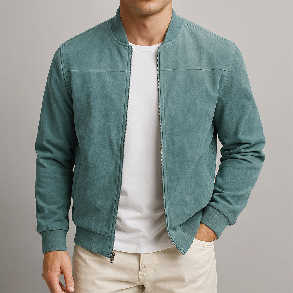 Veste en Daim Synthétique à Col Montant pour Homme