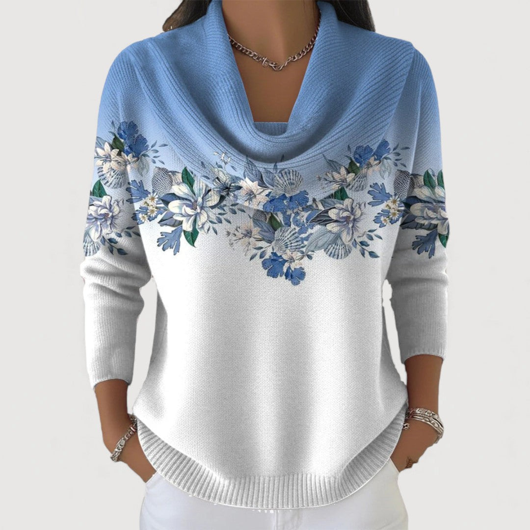 Pull en Tricot à Motif Floral et Col Cascade pour Femme