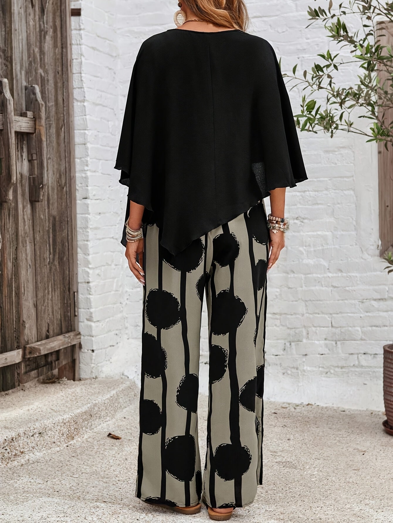 Ensemble Bohème à Top Asymétrique et Pantalon Large pour Femme