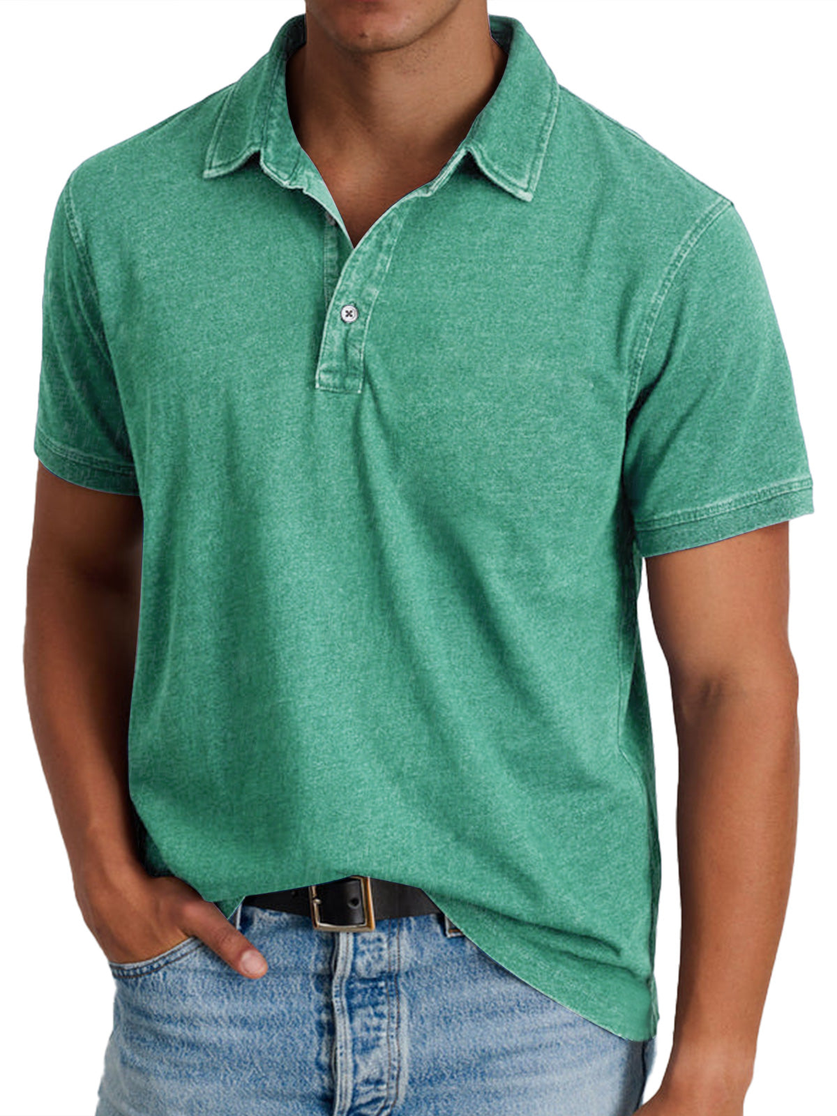 Polo en Coton pour Homme, Effet Denim Délavé