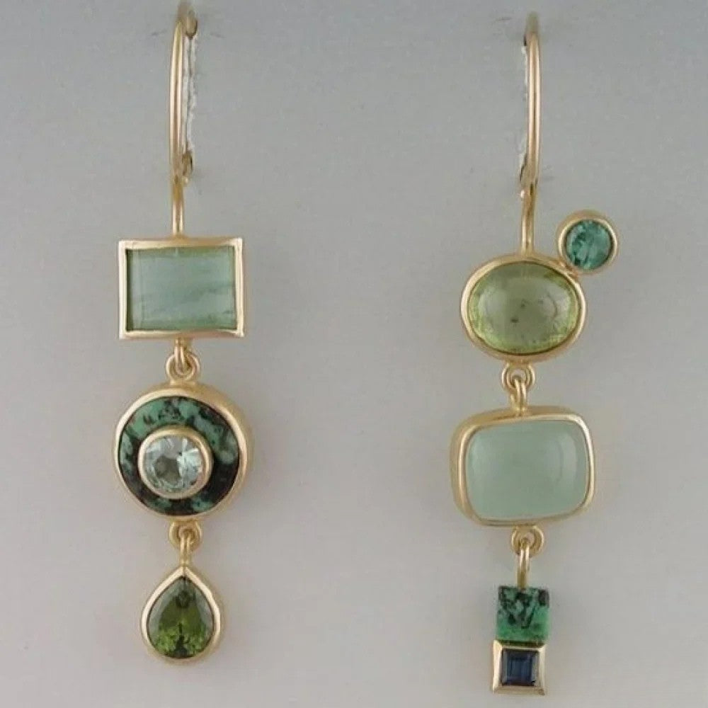 Boucles d'Oreilles Pendantes à Pierre Verte