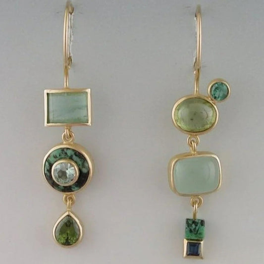 Boucles d'Oreilles Pendantes à Pierre Verte