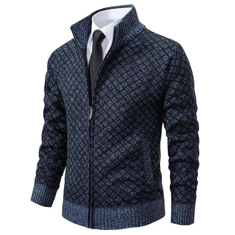 Cardigan Zippé à Motif Losanges pour Homme