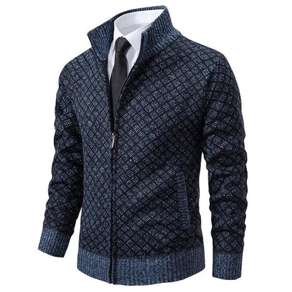 Cardigan Zippé à Motif Losanges pour Homme