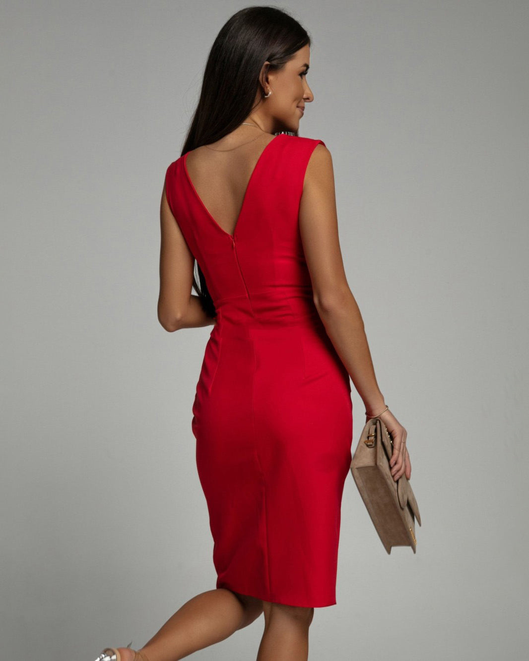 Robe Ajustée à Col V et Fente Latérale pour Femme