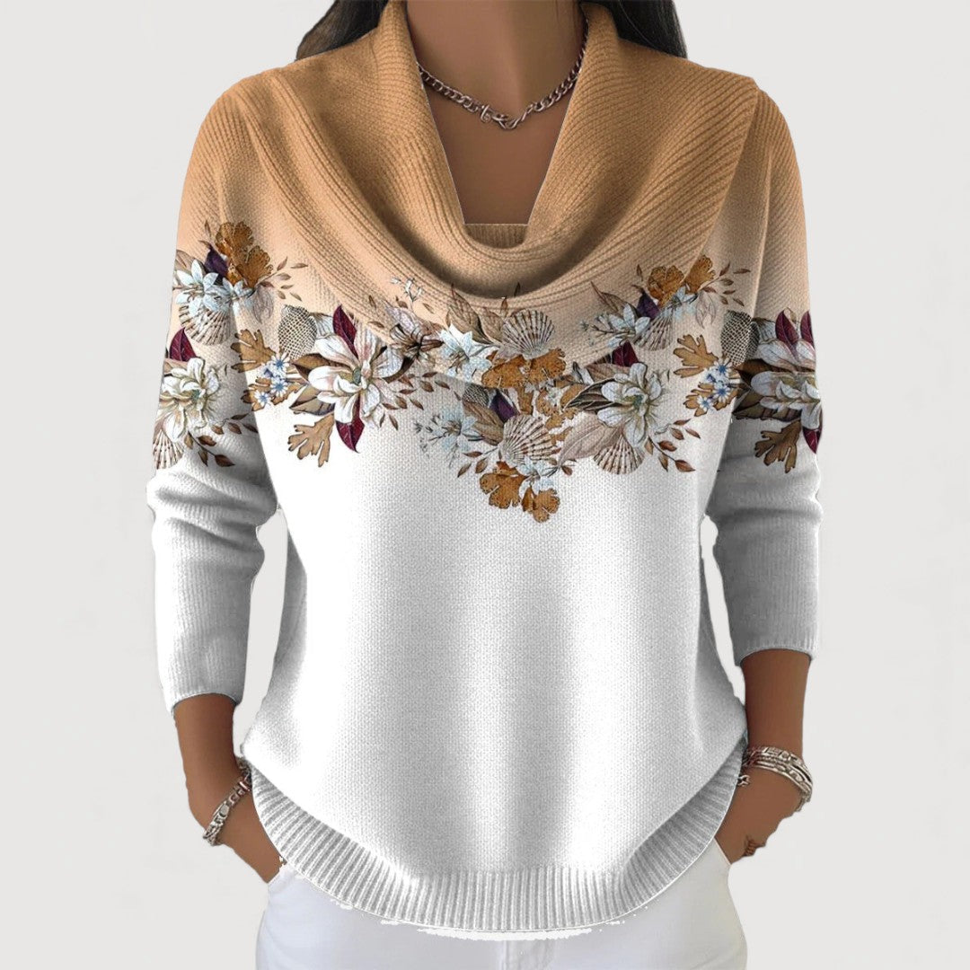 Pull en Tricot à Motif Floral et Col Cascade pour Femme