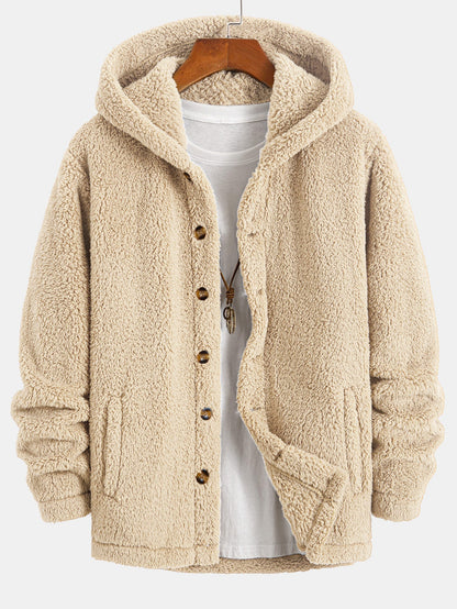 Veste en Fausse Fourrure Teddy à Capuche pour Homme