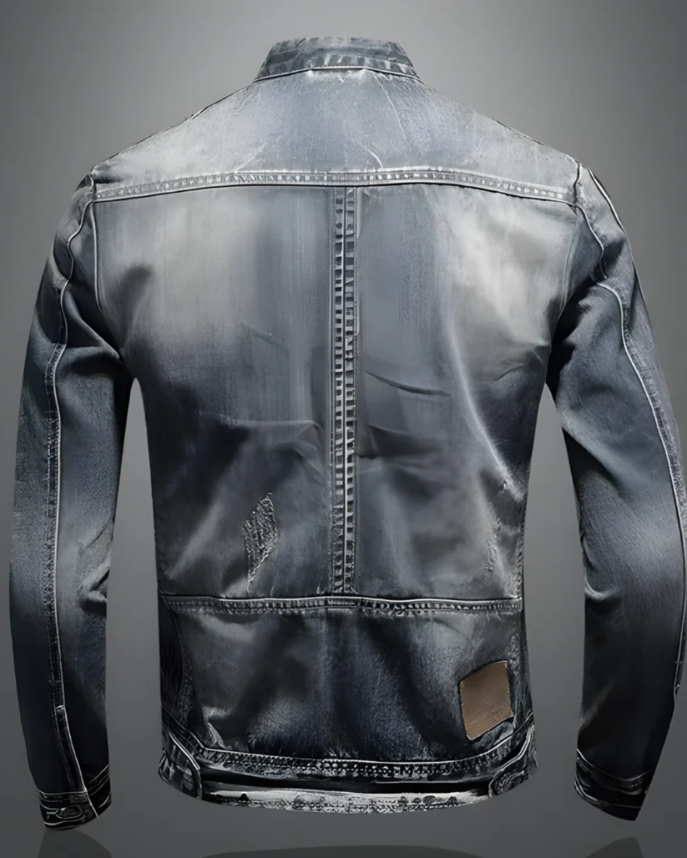 Veste en Jean Délavé à Col Montant pour Homme
