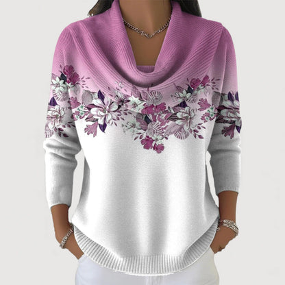 Pull en Tricot à Motif Floral et Col Cascade pour Femme