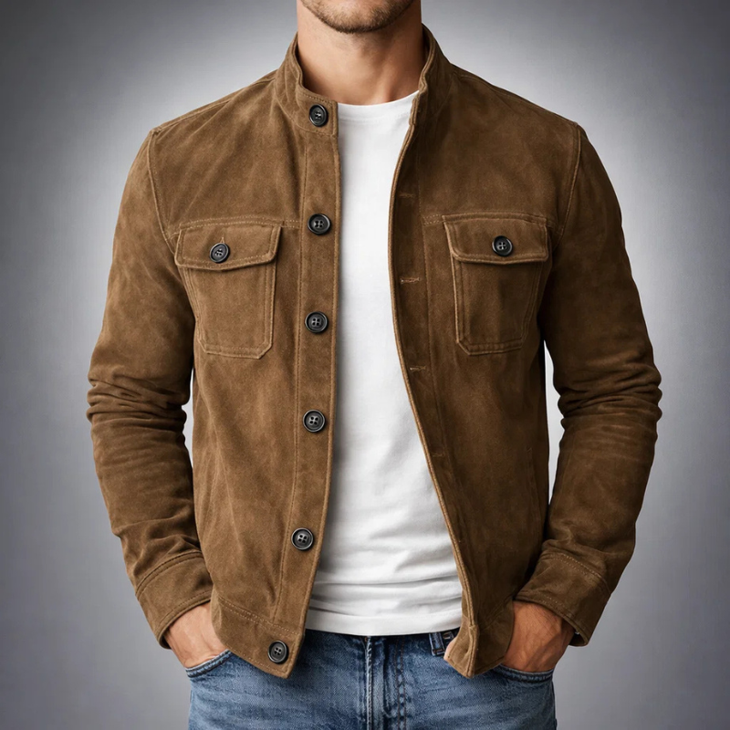 Veste en Daim Synthétique à Poches Poitrine pour Homme