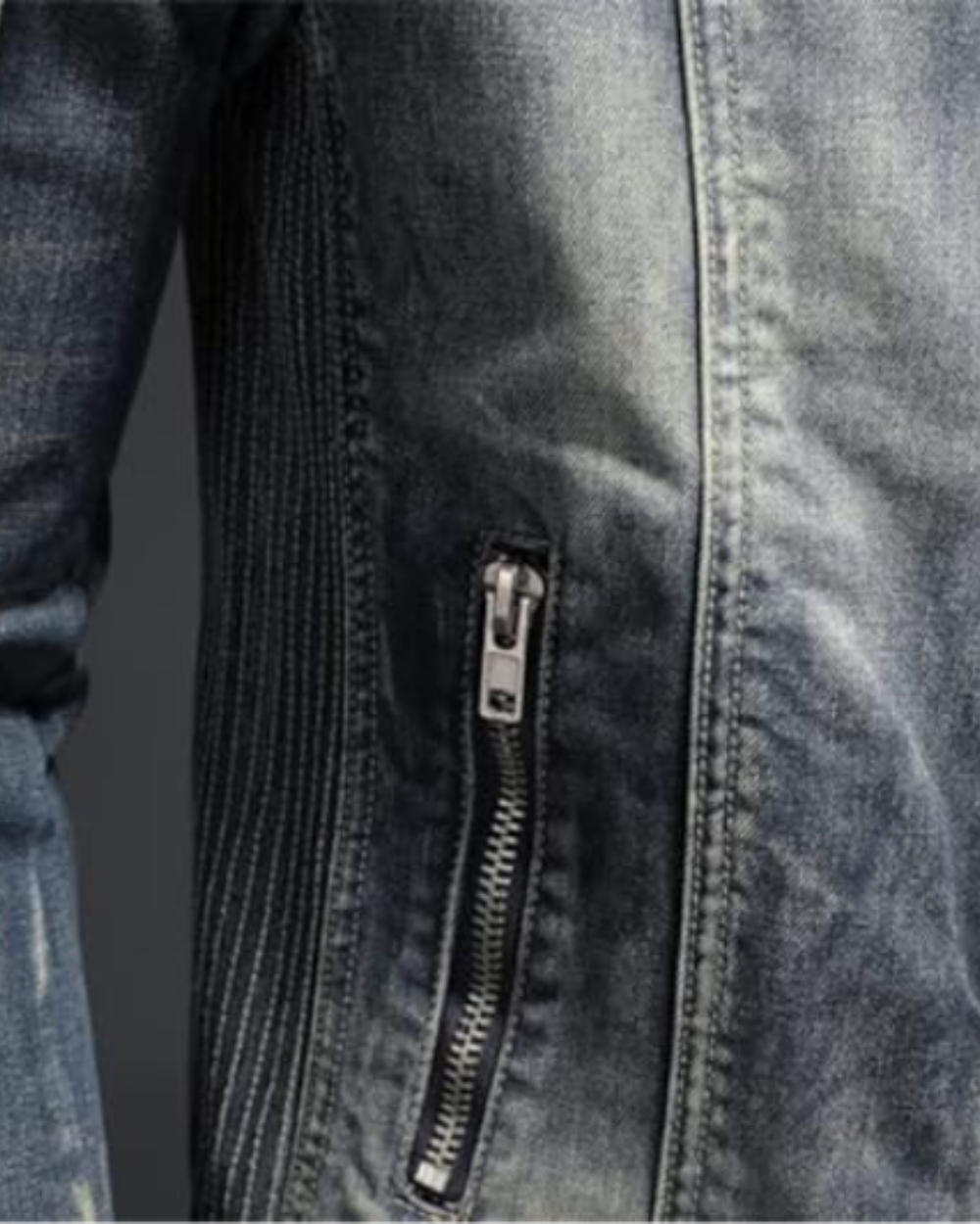 Veste en Jean Délavé à Col Montant pour Homme