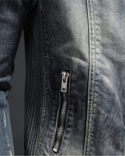 Veste en Jean Délavé à Col Montant pour Homme