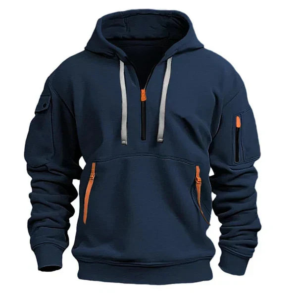 Sweat à Capuche Demi-Zip à Poches Zippées pour Homme