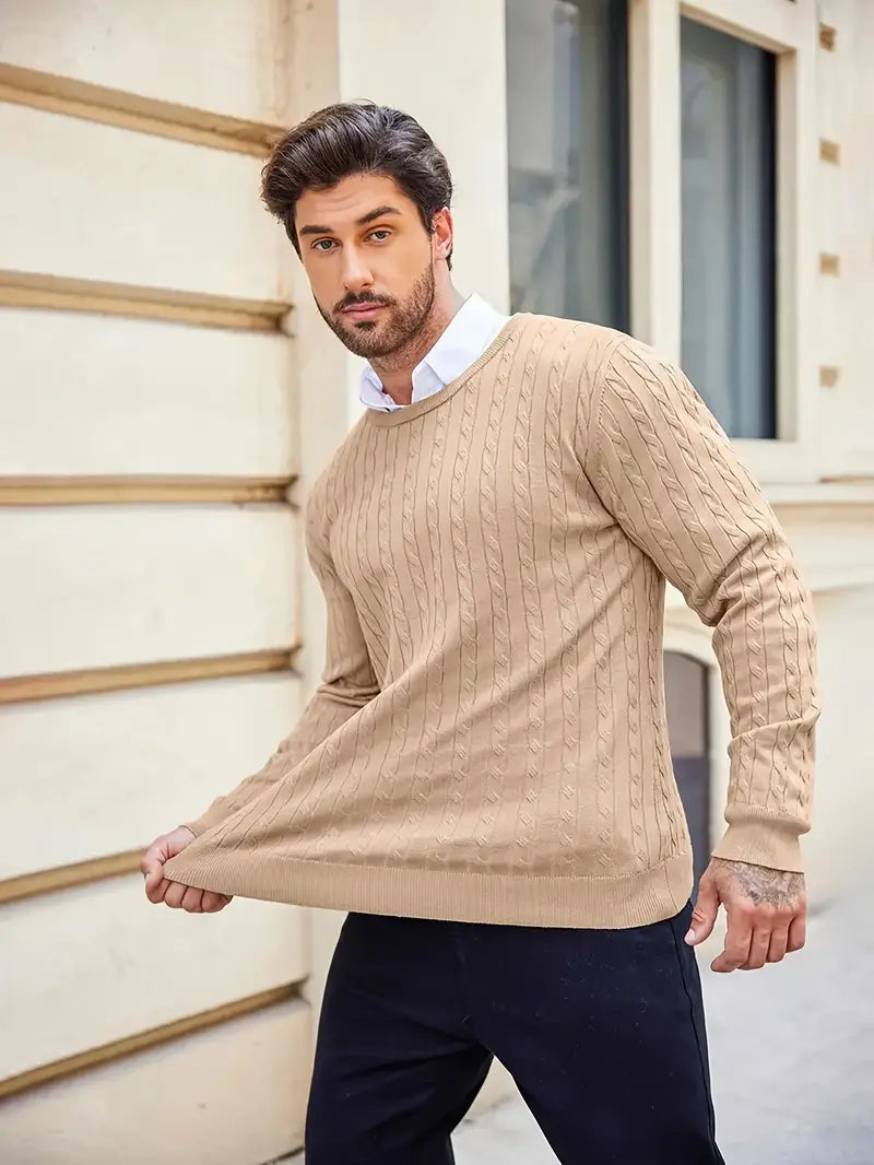 Pull à Col Rond en Maille Torsadée pour Homme