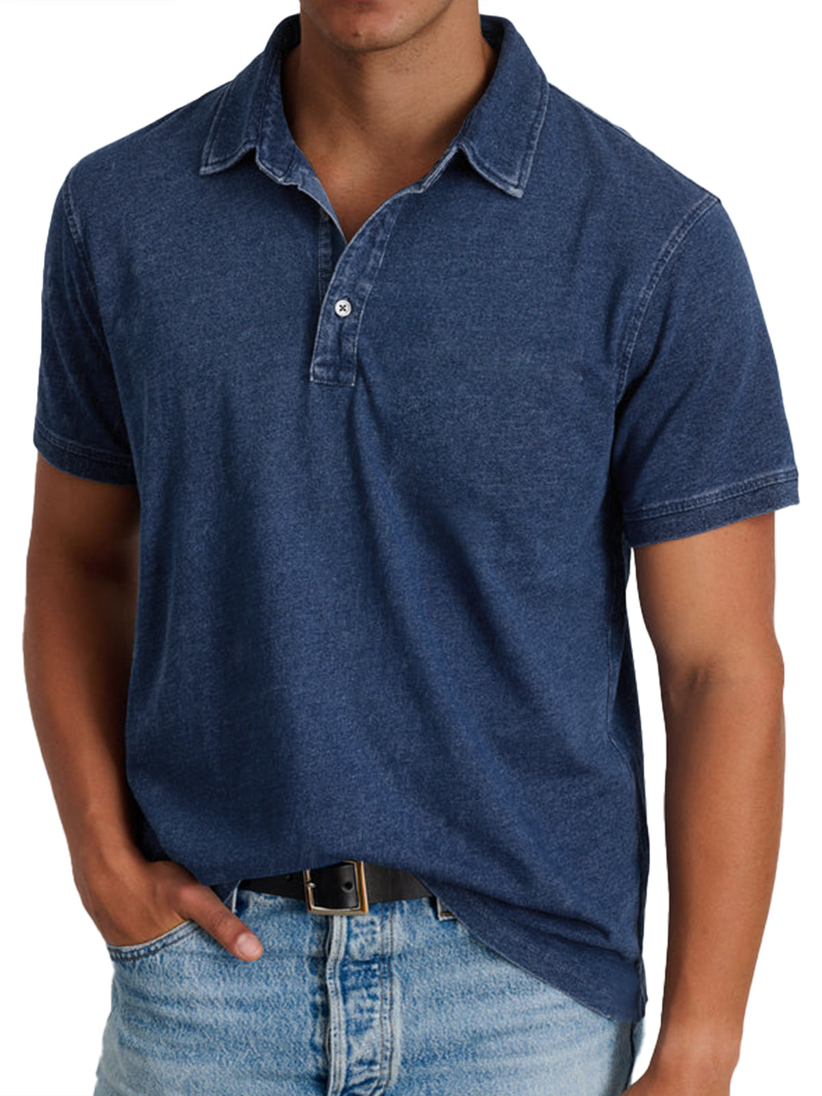 Polo en Coton pour Homme, Effet Denim Délavé