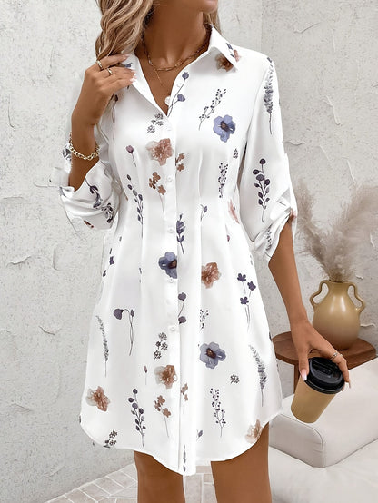 Robe-Chemise Florale Ajustée et Boutonnée pour Femme