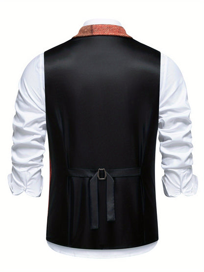 Gilet de Costume Effet Tweed à Chevrons pour Homme