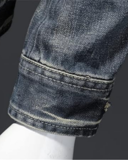 Veste en Jean Délavé à Col Montant pour Homme