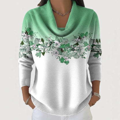Pull en Tricot à Motif Floral et Col Cascade pour Femme