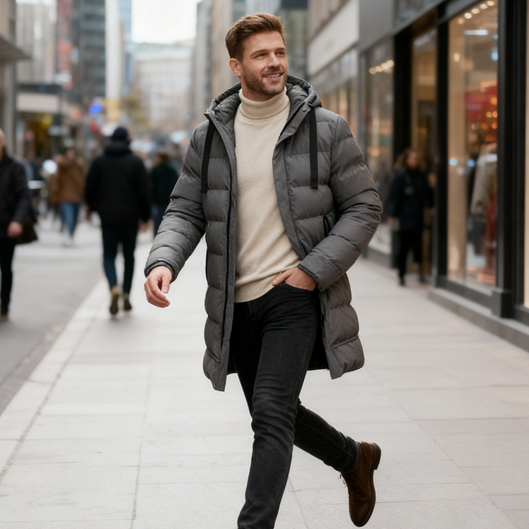 Manteau Matelassé Long à Capuche pour Homme