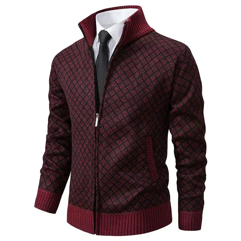 Cardigan Zippé à Motif Losanges pour Homme