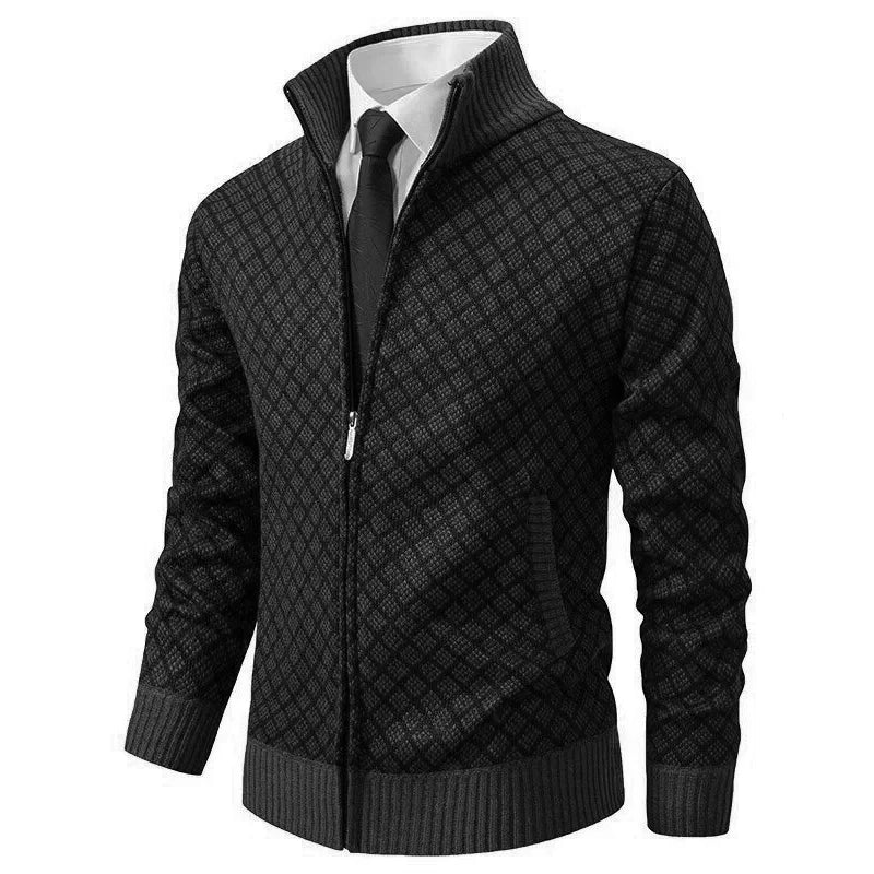Cardigan Zippé à Motif Losanges pour Homme