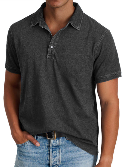 Polo en Coton pour Homme, Effet Denim Délavé