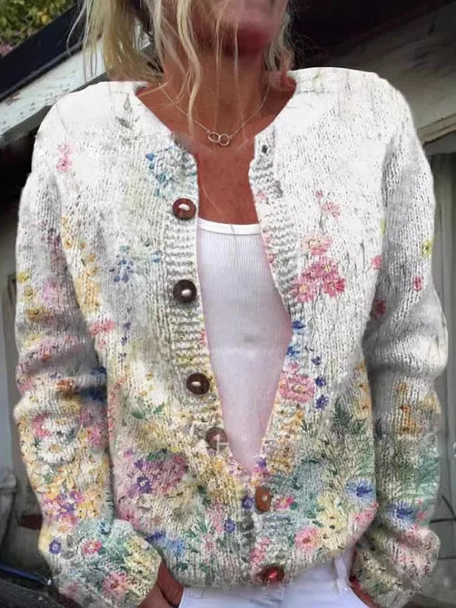 Gilet en Tricot à Motif Floral pour Femme