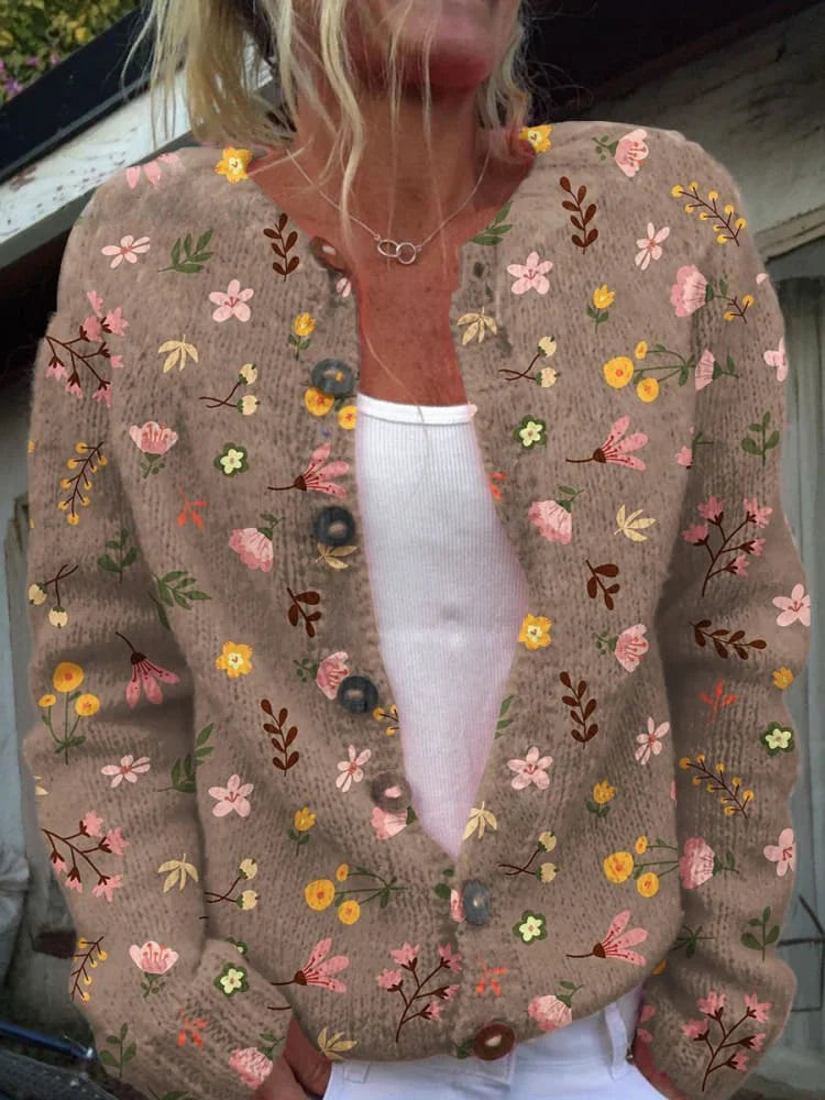 Gilet en Tricot à Motif Floral pour Femme