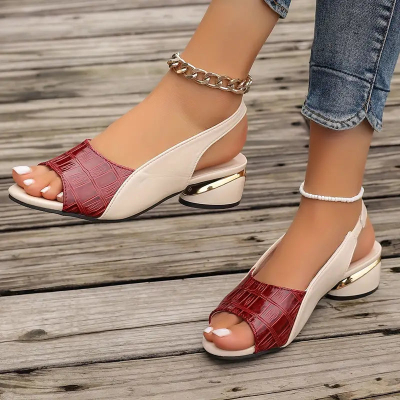 Sandales à Talon Bloc Effet Crocodile pour Femme