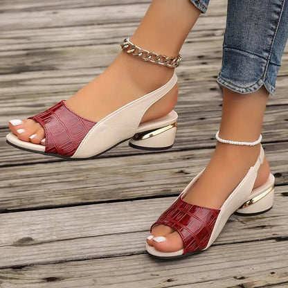 Sandales à Talon Bloc Effet Crocodile pour Femme