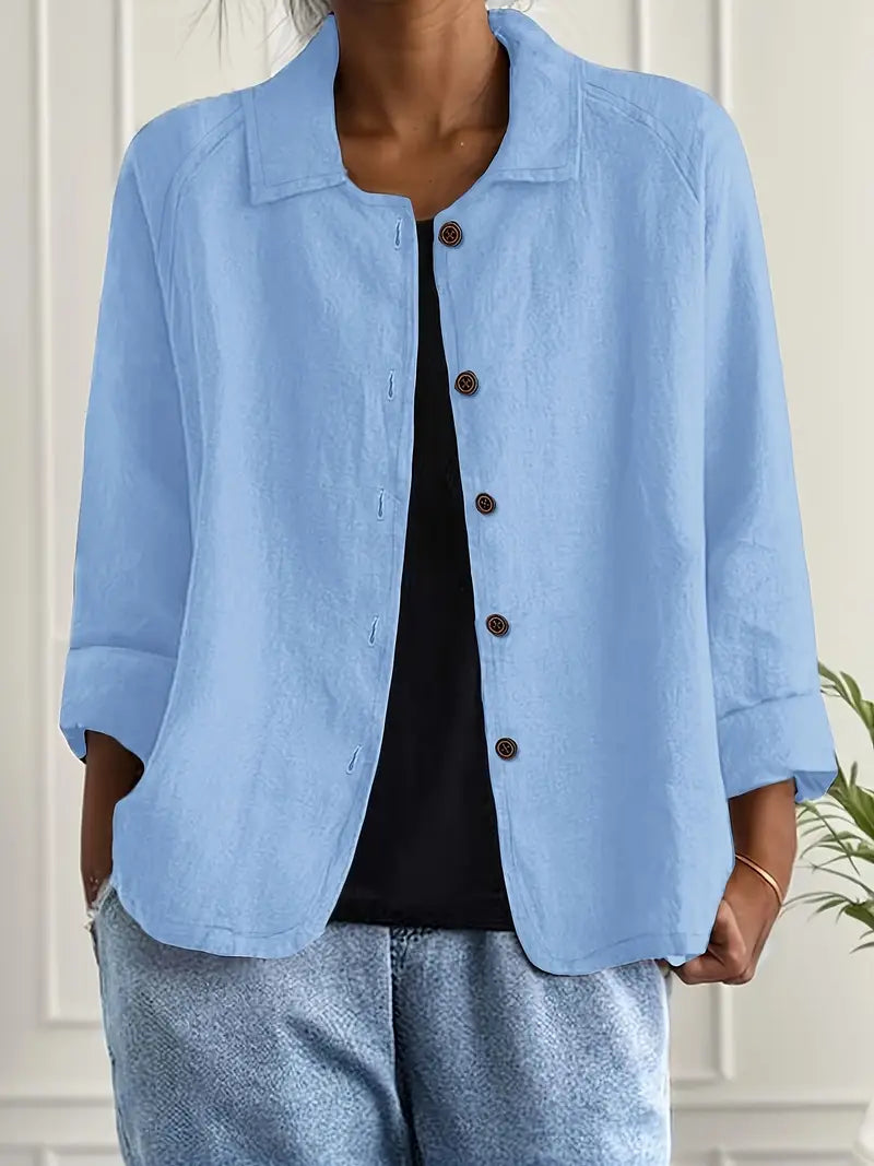 Blouse Ample à Col Chemise et Manches 3/4 pour Femme